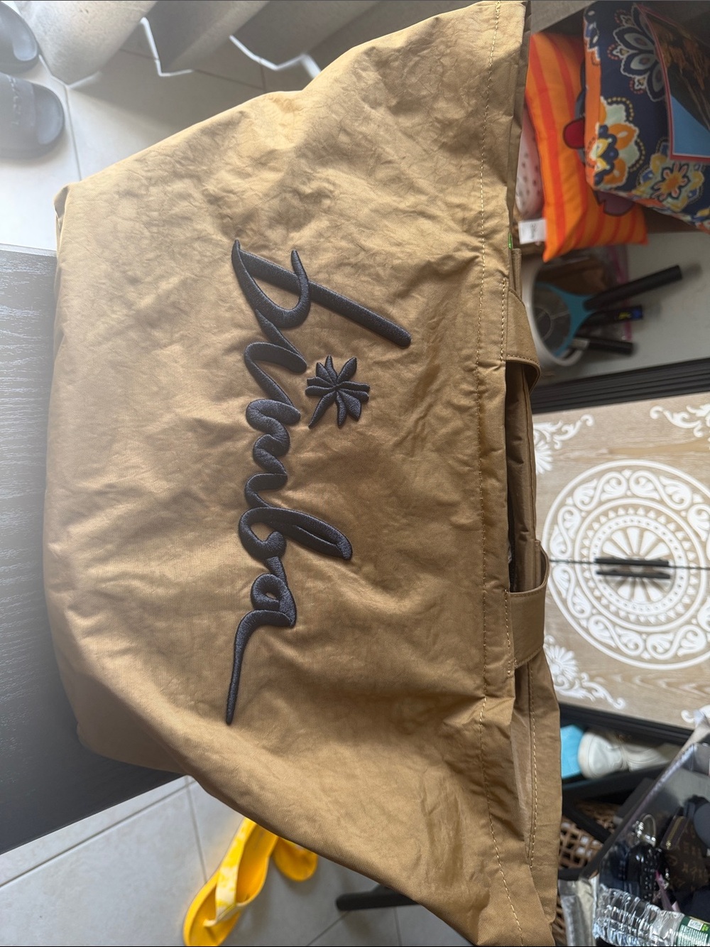 Large Tan Logo Tote with Black Script " BIMBA "